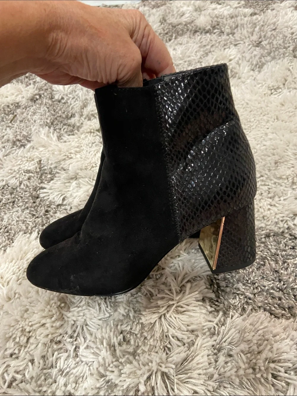 XOXO Black Suede Ankle Boots with Textured Heel Detail. Size 6.5 M